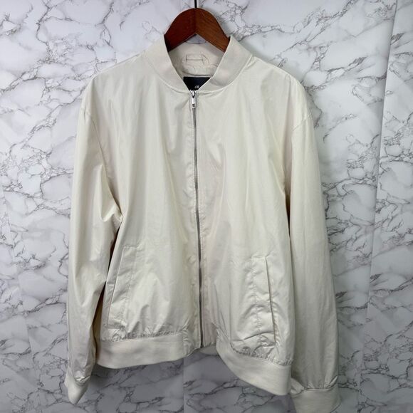 H&M Men’s Bomber Jacket sz XXL Cream Full Zip NEW # G442 - Picture 2 of 9